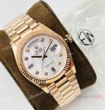 V2 Super Clone Rolex Rose Gold DayDate 40 3255 White MOP Rose Gold Bracelet with nfc card